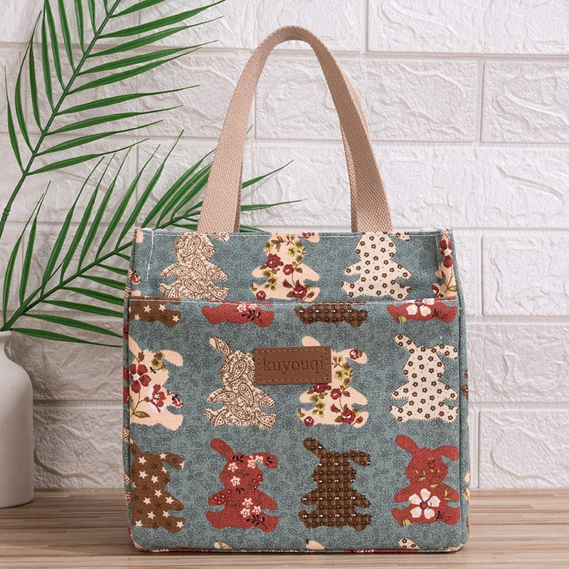 Lunch box bag with aluminum foil thickened lunch bag for work, Japanese handbag, canvas handbag, insulated bag