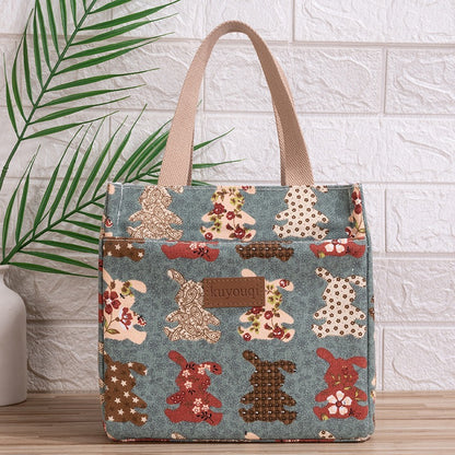 Lunch box bag with aluminum foil thickened lunch bag for work, Japanese handbag, canvas handbag, insulated bag