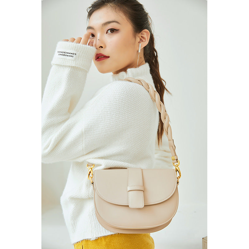 Women's new trend semi-circle leather bag underarm small round bag shoulder messenger bag