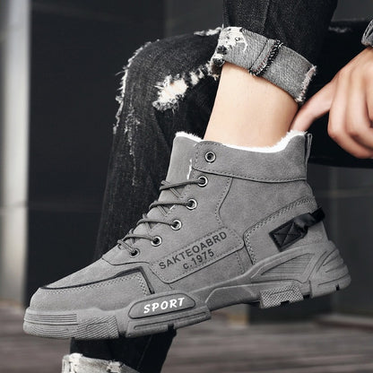 Cotton shoes, winter men's shoes, high top Martin boots, Bumblebee work boots, large size, medium top, fashionable shoes, men's boots, trendy shoes