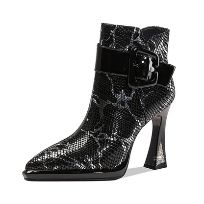 Brand Women's Ankle Booots Autumn Winter Shoes Genuine Leather Sexy High Heels Pointed Toe Gold Silver Dress Party Shoes