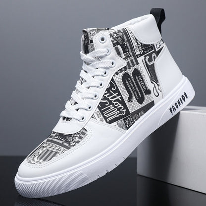 Autumn New Trendy Men's Shoes Personalized Graffiti High Top Men's Shoes Casual Four Seasons Student Sports Board Shoes Men's Tr