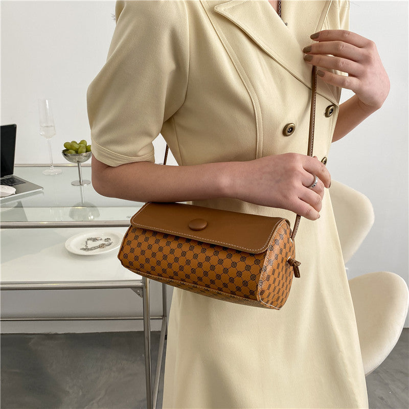 French Casual Boston Bag Women's Spring And Summer New Texture Messenger Bag Cylinder Bag Girl Plaid Bag