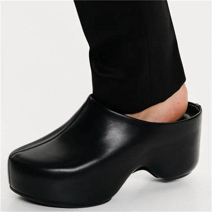 Runway Platform Mules Shoes Women Office Lady Leisure Half Slippers Luxury Designer Thick Bottom Flat Shoes Large