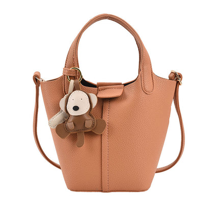 New Trendy Handbag Simple Stitched Shoulder Bag Lychee Pattern Bucket Bag Female Foreign Style Messenger Bag