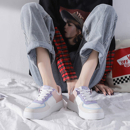 Color blocked white shoes, macaron student thick soled board shoes