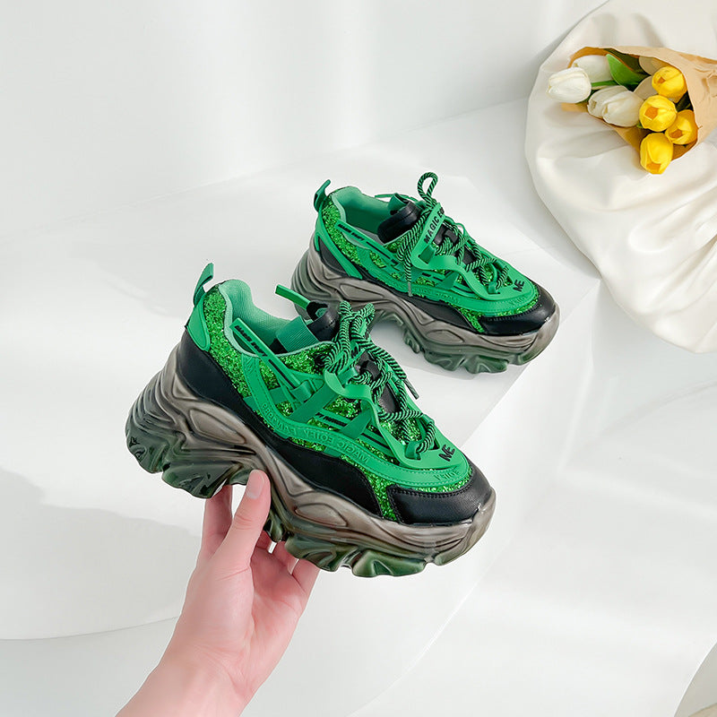 Inner Heightening Rubber Shoes Women's Thick-Soled Spring New All-Match Sports Shoes
