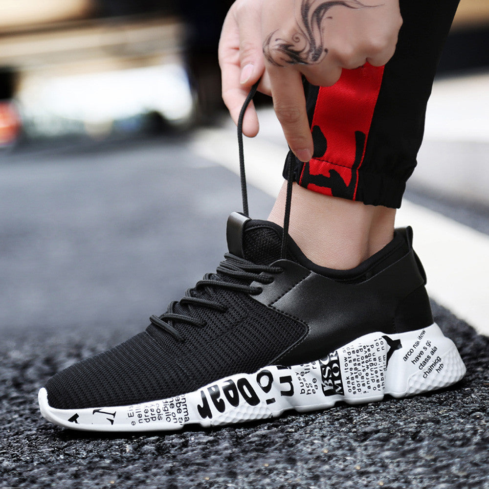 Mesh Breathable Casual Shoes Male Laces Sneakers Unisex Couple Running Shoes Solid Color Ccushioning