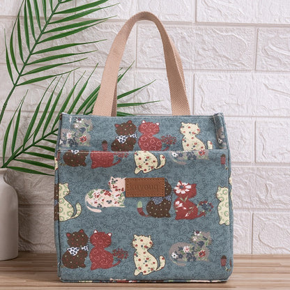 Lunch box bag with aluminum foil thickened lunch bag for work, Japanese handbag, canvas handbag, insulated bag