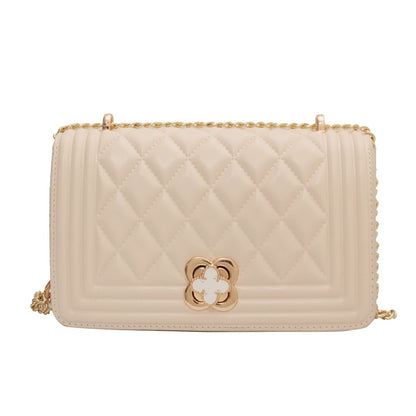 Fashion Chain Bag Flower Small Turn Lock One-Shoulder Messenger Bag New All-Match Rhombus Women's Bag Chain Bag