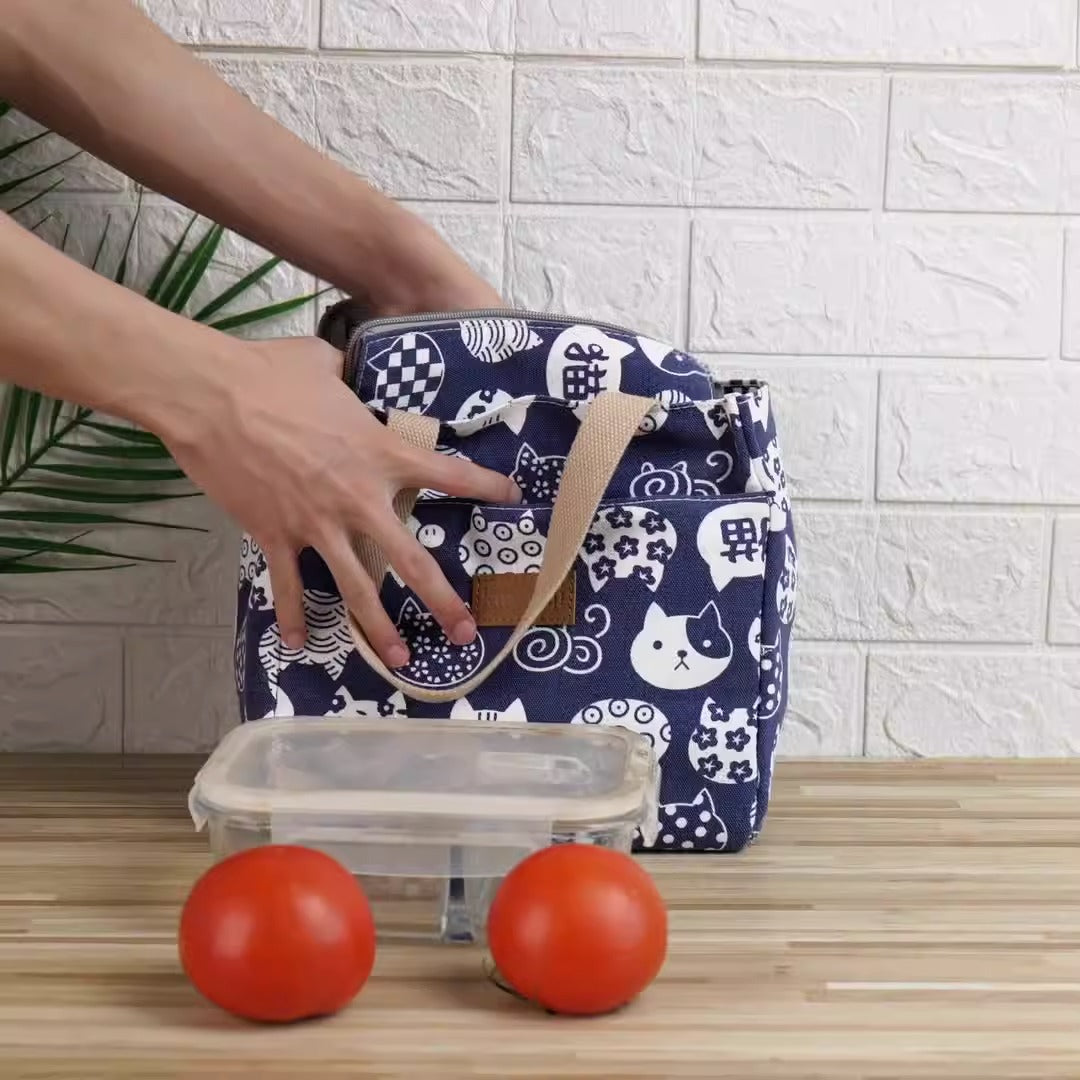 Lunch box bag with aluminum foil thickened lunch bag for work, Japanese handbag, canvas handbag, insulated bag