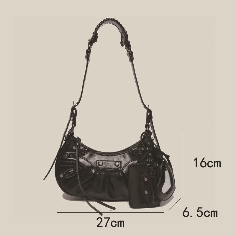 New Heavy Industry Rivet Motorcycle Bag 3 In 1 Crescent Bag With The Same Armpit Bag Shoulder Messenger Bag