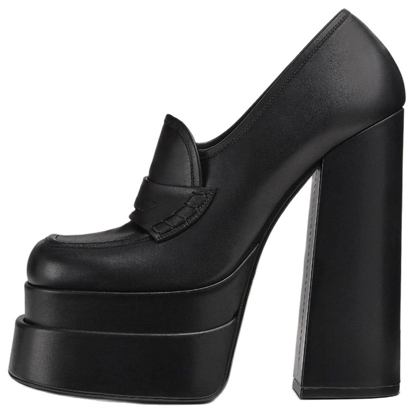 Women's Leather Platform Shoes New Waterproof High Heels Square Toe Women's Casual Sexy Party Shoes Large 34-43