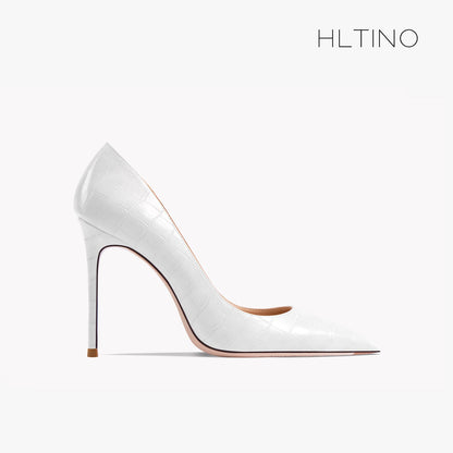 Early Autumn New Pointy High Heel Shoes Women's Thin Heel Shallow Patent Leather Single Shoes French Texture Large Green Shoes