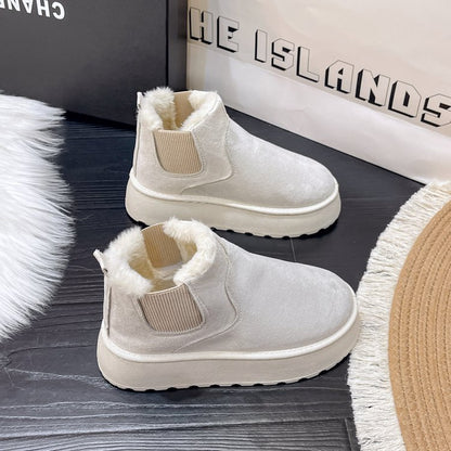 Winter Women Short Plush Warm Snow Boots Casual Shoes New Suede Fur Chelsea Ankle Boots Flats Platform Ladies Shoes Botas