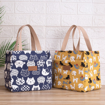Lunch box bag with aluminum foil thickened lunch bag for work, Japanese handbag, canvas handbag, insulated bag