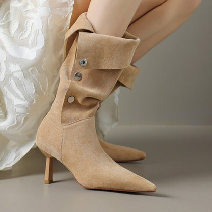 suede leather knee high boots women shoes sexy point women's punk boots black brown long tall shoes ladies