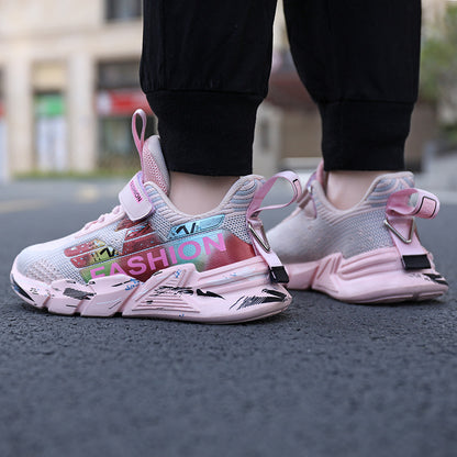 Spring And Summer New Flying Woven Upper Children's Casual Shoes Thick Sole Sneakers Girls Trendy Shoes Mesh Shoes