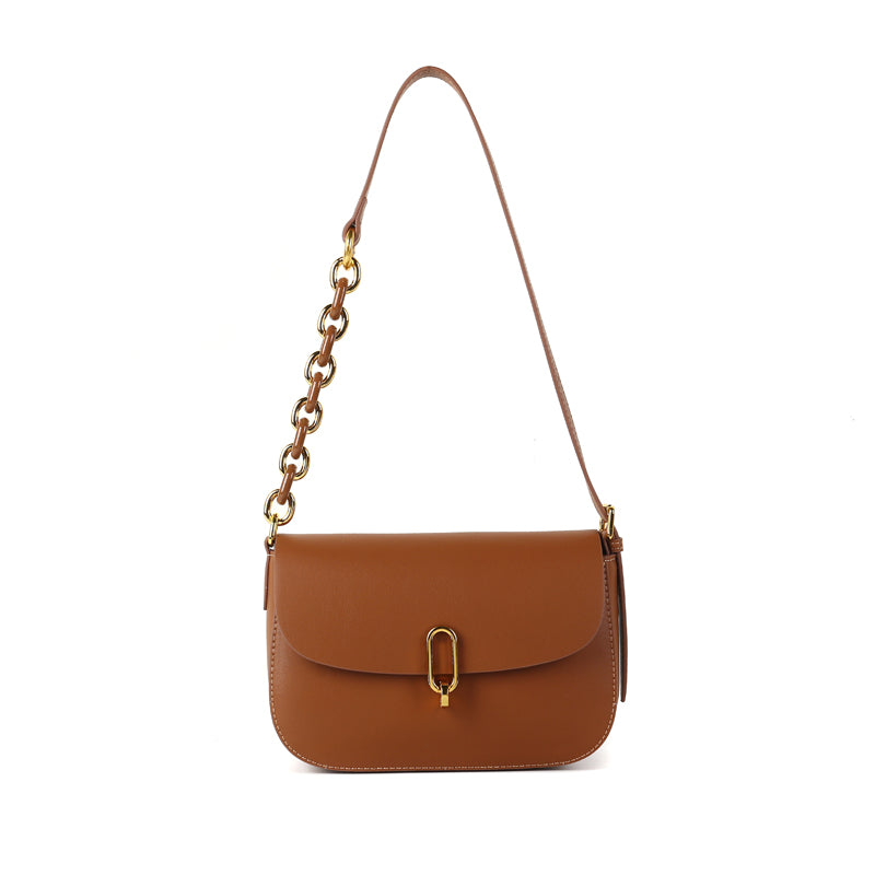New fashion simple leather saddle bag niche lock women's bag shoulder messenger bag