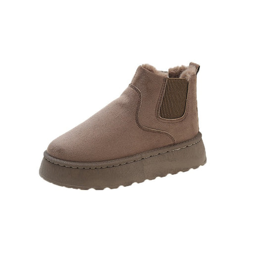 Short tube bread cotton shoes with plush and thick snow boots for women