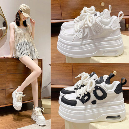 Thick soled white shoes for women, versatile and popular panda shoes, slimming and niche casual sponge shoes