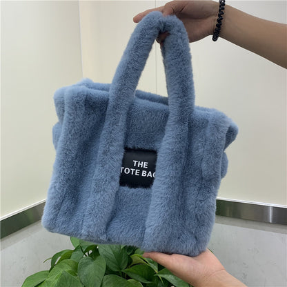Autumn And Winter New Wool Like Plush Tote Bag High-Capacity Shopping Commuter Bag  Messenger Bag Women