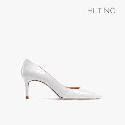 Early Autumn New Pointy High Heel Shoes Women's Thin Heel Shallow Patent Leather Single Shoes French Texture Large Green Shoes