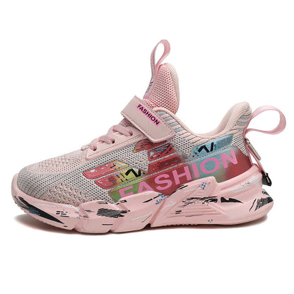 Spring And Summer New Flying Woven Upper Children's Casual Shoes Thick Sole Sneakers Girls Trendy Shoes Mesh Shoes