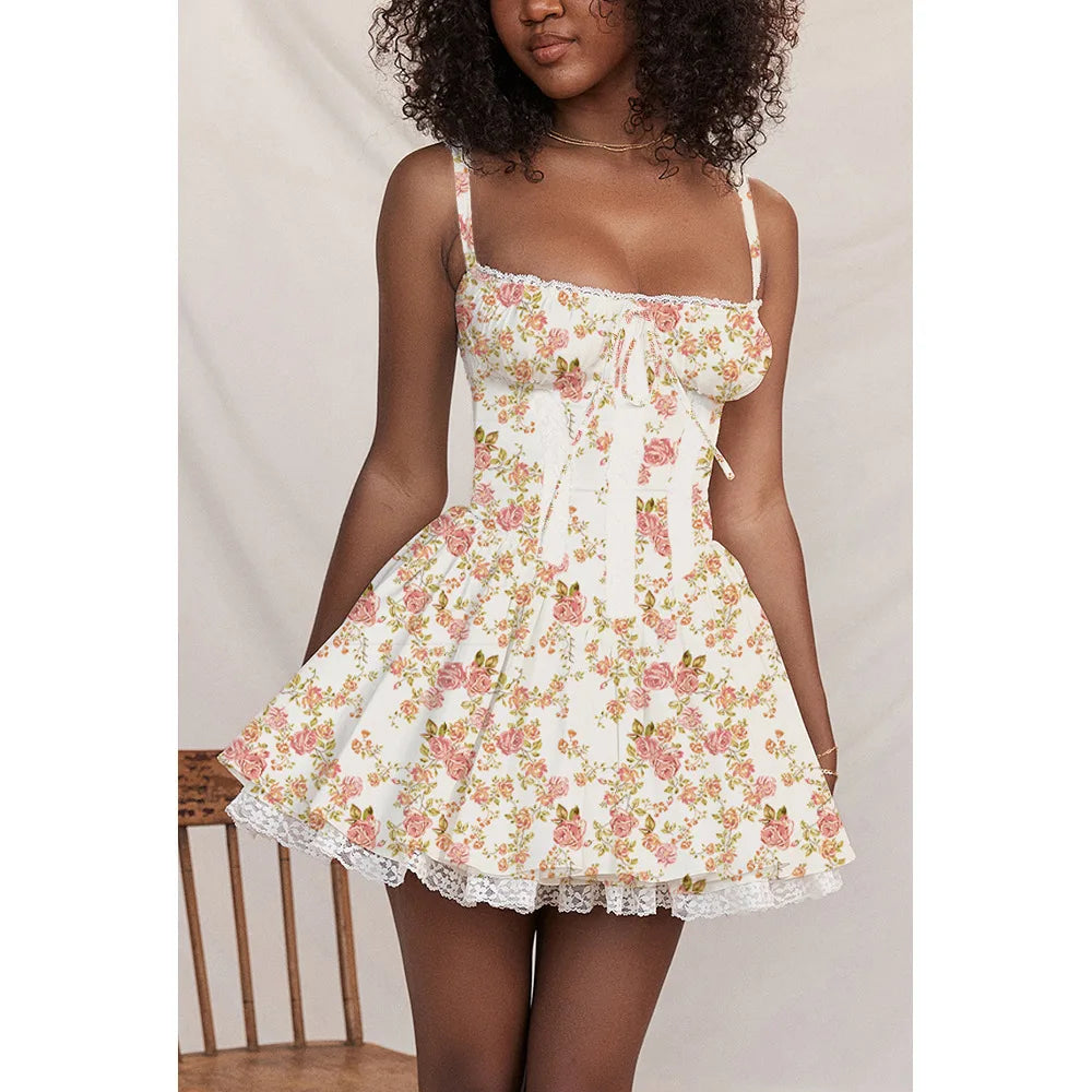 Sexy Lace Print Mini Dress Hotsweet Long Sleeve Dresses Female Elegant Square Collar Backless Dress Ladies Ballet Party Dress
