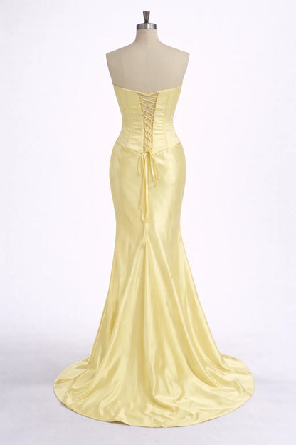 Galarity Yellow Satin Corset Prom Dresses 2026 Strapless Bodycon Women's Party Gown Mermaid Evening Dresses Gala Gown Customized