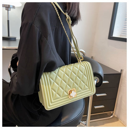 Fashion Chain Bag Flower Small Turn Lock One-Shoulder Messenger Bag New All-Match Rhombus Women's Bag Chain Bag