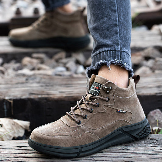 Anti Smashing And Anti Puncture Cowhide Cotton Shoes Plus Velvet Warmth Steel Toe Cap Work Protective Shoes