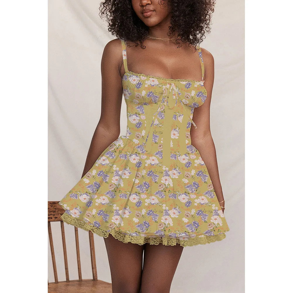 Sexy Lace Print Mini Dress Hotsweet Long Sleeve Dresses Female Elegant Square Collar Backless Dress Ladies Ballet Party Dress