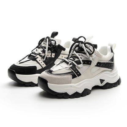 Thick-Soled Shoes Women's New Spring White Shoes Mesh Breathable Sneakers Ins Trend