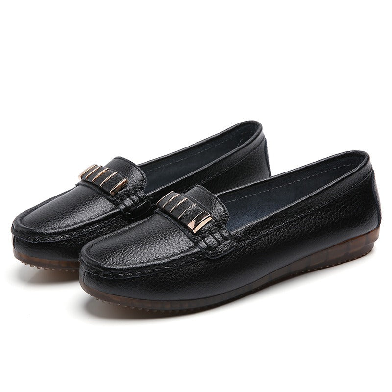 New Single Shoes In Spring And Autumn Women's Korean Flat Mother Shoes Cowhide Small Leather Shoes