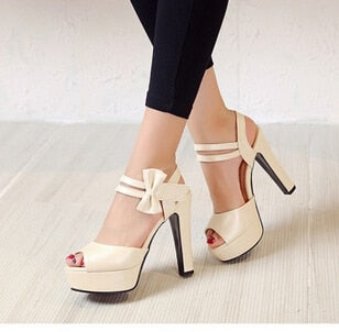 High-heeled Fish Mouth Shoes Bow Sexy Rough With Waterproof Platform Roman Women's Shoes