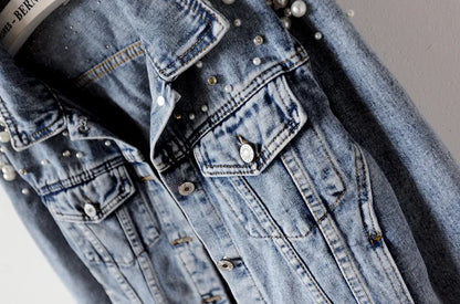 Luxury Jean Jackets Bride Pearl Denim Coat Bridal Pearls Coats Future Denim Outerwear Wedding Women's Clothing 2023 Solid Jacket