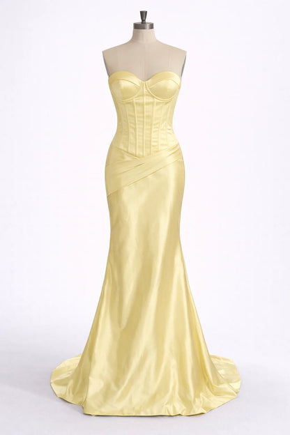 Galarity Yellow Satin Corset Prom Dresses 2026 Strapless Bodycon Women's Party Gown Mermaid Evening Dresses Gala Gown Customized