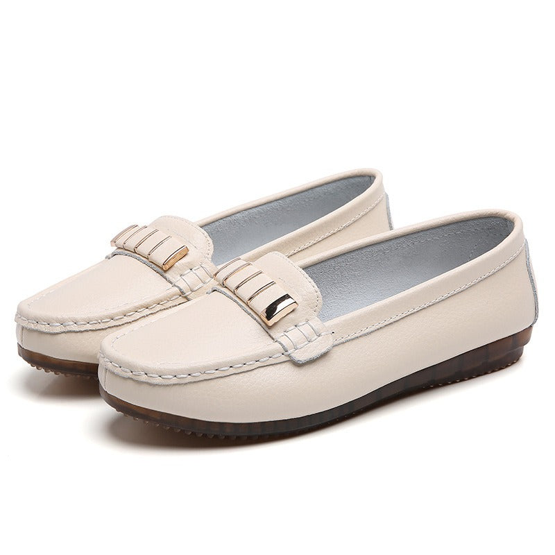 New Single Shoes In Spring And Autumn Women's Korean Flat Mother Shoes Cowhide Small Leather Shoes
