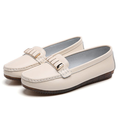 New Single Shoes In Spring And Autumn Women's Korean Flat Mother Shoes Cowhide Small Leather Shoes
