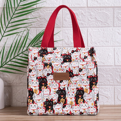 Lunch box bag with aluminum foil thickened lunch bag for work, Japanese handbag, canvas handbag, insulated bag