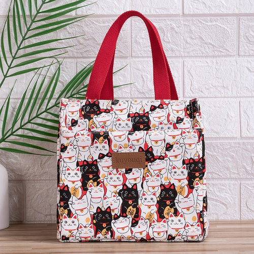 Lunch box bag with aluminum foil thickened lunch bag for work, Japanese handbag, canvas handbag, insulated bag