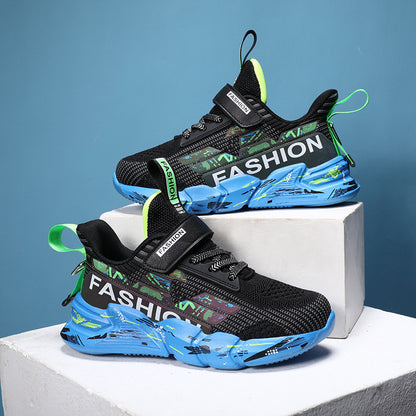 Spring And Summer New Flying Woven Upper Children's Casual Shoes Thick Sole Sneakers Girls Trendy Shoes Mesh Shoes