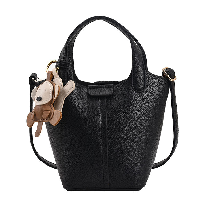 New Trendy Handbag Simple Stitched Shoulder Bag Lychee Pattern Bucket Bag Female Foreign Style Messenger Bag