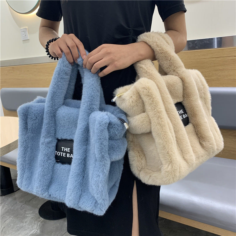 Autumn And Winter New Wool Like Plush Tote Bag High-Capacity Shopping Commuter Bag  Messenger Bag Women