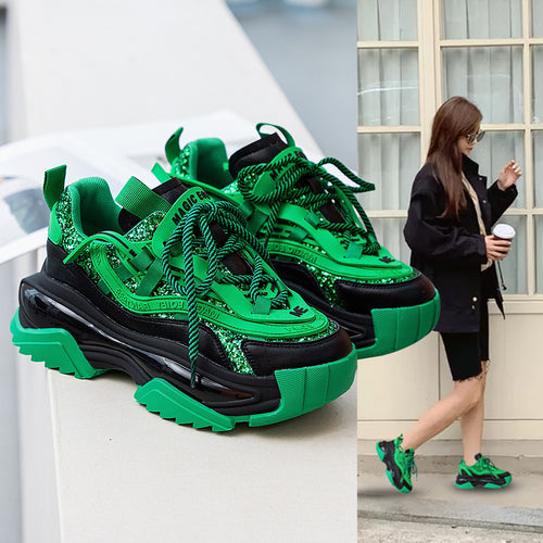 Leather Women's Ins Trendy Shoes Thick Bottom Spring New Heightening Casual Sports Shoes