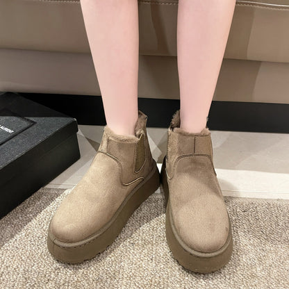 Short tube bread cotton shoes with plush and thick snow boots for women