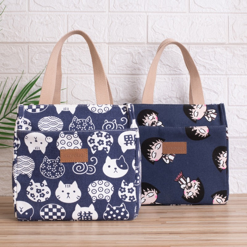 Lunch box bag with aluminum foil thickened lunch bag for work, Japanese handbag, canvas handbag, insulated bag