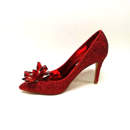 Cinderella Crystal Shoes Pointed Toe Stiletto Pumps Women's High Heels Silver Rhinestone Wedding Shoes