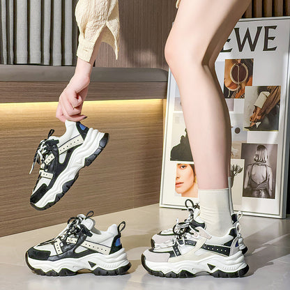 Thick-Soled Shoes Women's New Spring White Shoes Mesh Breathable Sneakers Ins Trend
